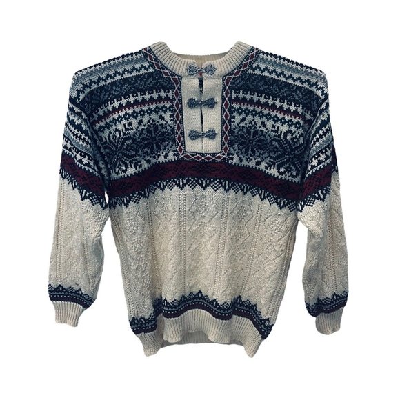 Norwear Small Icelandic Nordic New Wool Sweater Metal Clasps Snowflakes Pullover - Picture 1 of 12